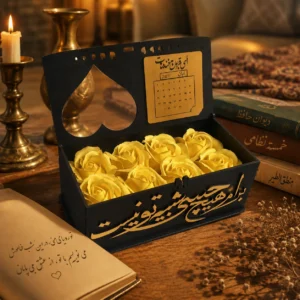 باکس گل مصنوعی چوبی سفارشی در ابعاد 20*10*9 - کادویی خاص برای سورپرایز تولد، سالگرد ازدواج و ولنتاین